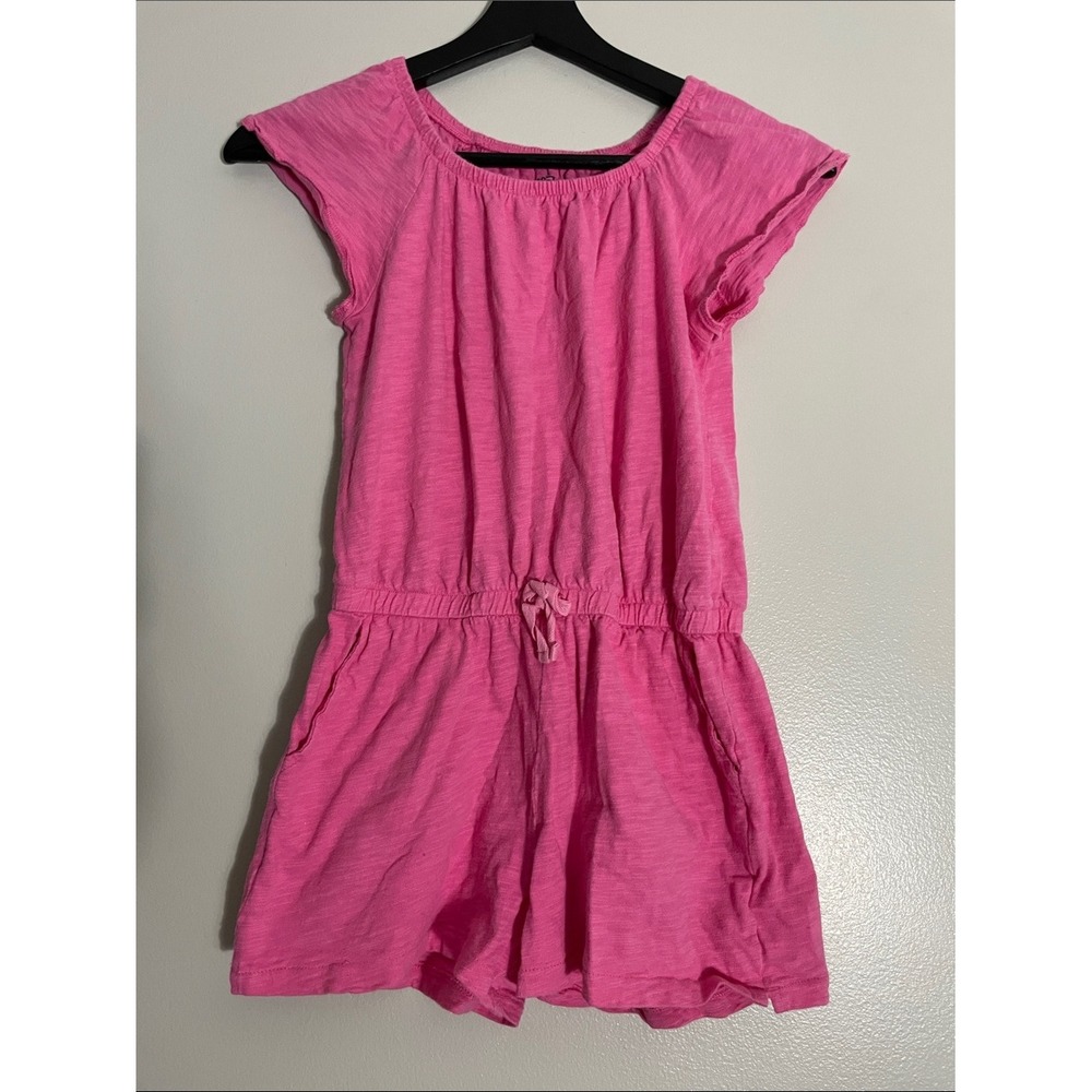 Girls' Bright Pink Short-Sleeve Drawstring Romper